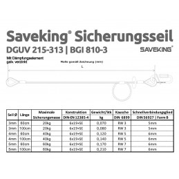 Sicherungsseil, 4mm, 1m, 40kg, schwarz