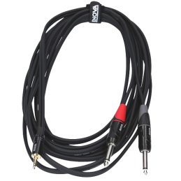 Stereo Kabel miniJack3.5 » 2xJack6.3, schwarz, 2m