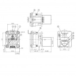 RJ45 Einbaubuchse Durchführung Cat5e, schwarz