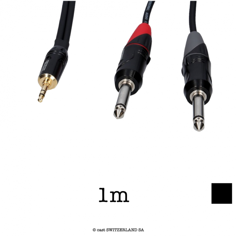 Stereo Kabel miniJack3.5 » 2xJack6.3, schwarz, 1m