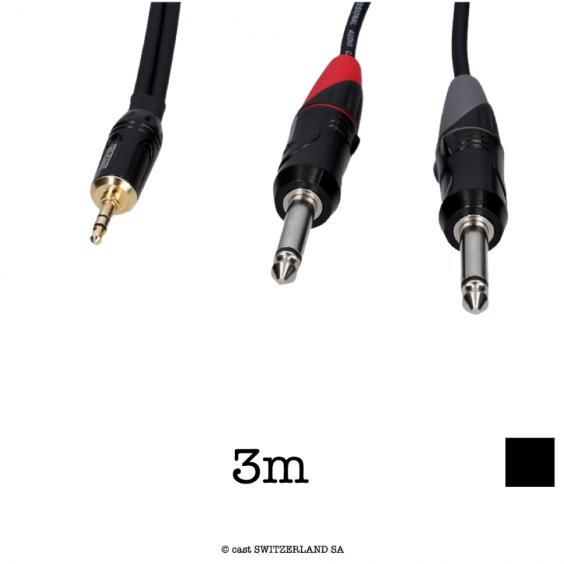 Stereo Kabel miniJack3.5 » 2xJack6.3, schwarz, 3m