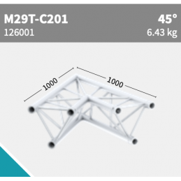 M29T-C201 Coin 2-voies 45° | noir satiné 30%gloss | L= 100cm