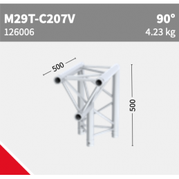 M29T-C207V Vertical 2-voies 90° Apex intérieur | argent | L= 50cm