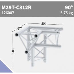 M29T-C312R Ecke 3-Weg 90° Apex down r | silber | L= 50cm