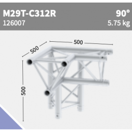 M29T-C312R Ecke 3-Weg 90° Apex down r | schwarz | L= 50cm