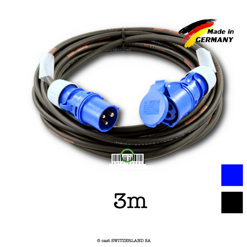 Kabel CEE16-3 PCE Blau | TITANEX 3G2.5 | schwarz, 3m