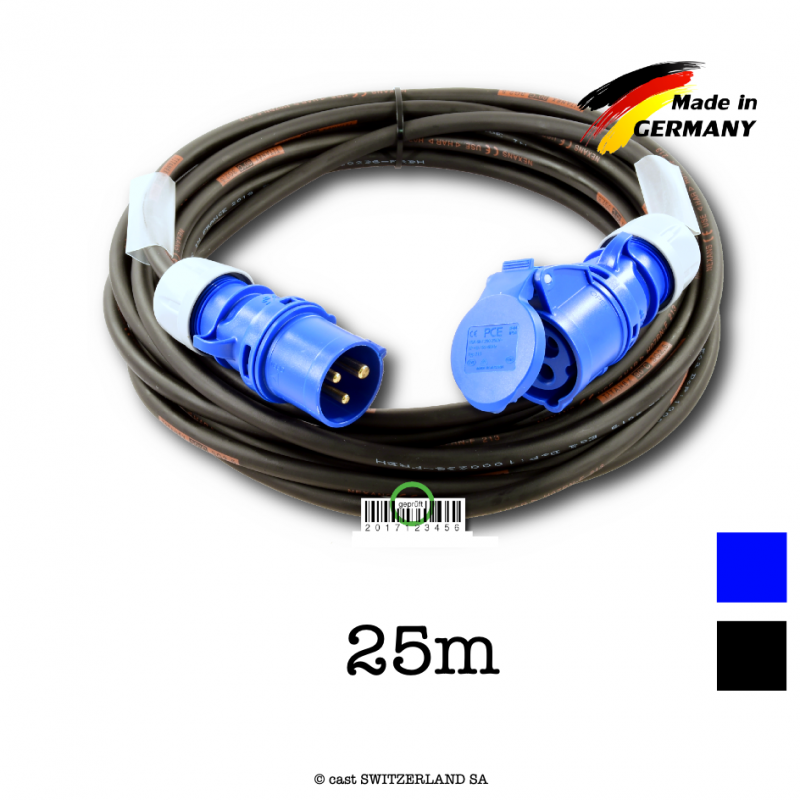 Kabel CEE16-3 PCE Blau | TITANEX 3G2.5 | schwarz, 25m