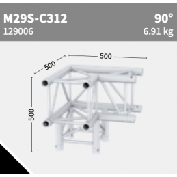 M29S-C312 Ecke 3-Weg 90° + Leg | silber, 50cm