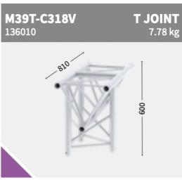 M39T-C318V 3-voies Joint en T vertical, Apex down | argent, 81cm