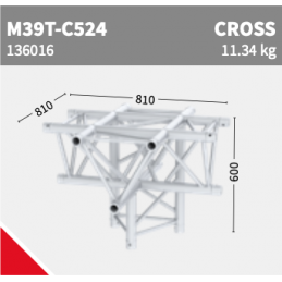 M39T-C524 5-Weg Kreuz vertikal, Apex down | silber, 91cm