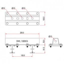 Studio Rail 60 - Double Suspension Bracket mit Wall Fixing, 100kg | schwarz