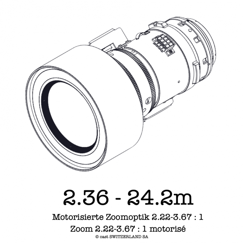 Lentille zoom 2.22-3.67 : 1 pour E-Vision, 2.36 - 24.2m