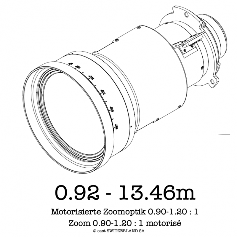 Lentille zoom 0.90-1.20 : 1 pour M-Vision, 0.92 - 13.46m