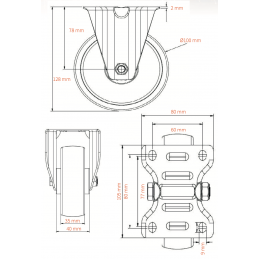 BlueWheel-Set ROULEAU FIXE non freinées 100-35, 160kg | argent bleu