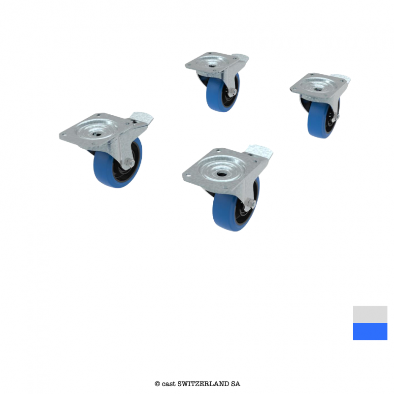 BlueWheel-Set ROULEAU PIVOTANTE freinées 100-35, 160kg | argent bleu | UE 4