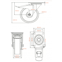 BlueWheel-Set LENKROLLEN gebremst 100-35, 160kg | silber blau | VE 4