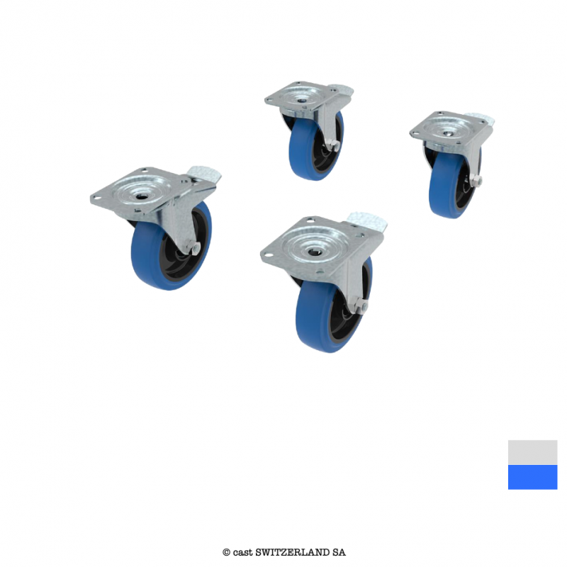 BlueWheel-Set LENKROLLEN gebremst 125-38, 220kg | silber blau | VE 4