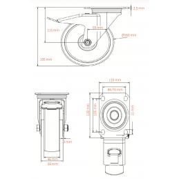 BlueWheel-Set LENKROLLEN gebremst 160-46, 300kg | silber blau | VE 4