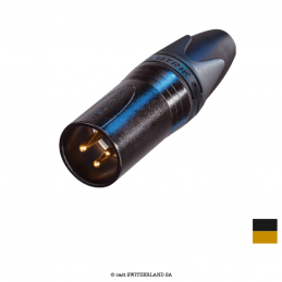 XLR3 Fiche de câble mâle NC3MXX-B, Contact à souder | chrome-noir, doré