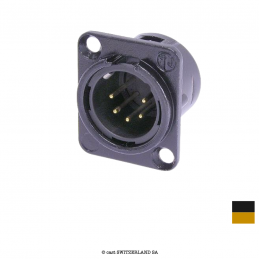 XLR5 Einbaustecker NC5MD-L-B-1, Lötkontakt | chrom-schwarz, vergoldet