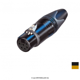 XLR6 Prise de câble femâle NC6FXX-B, Contact à souder | chrome-noir, doré