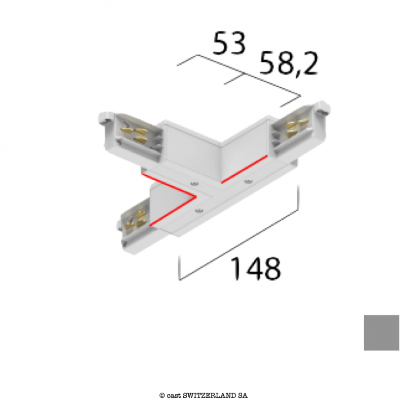 onetrack 3~ T-VERBINDER mit Daten, innen rechts | grau RAL 7035