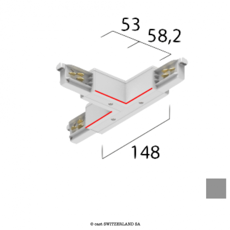 onetrack 3~ T-VERBINDER mit Daten, innen links | grau RAL 7035