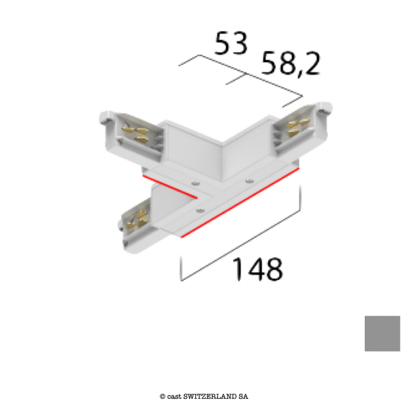 onetrack 3~ T-VERBINDER mit Daten, außen rechts | grau RAL 7035