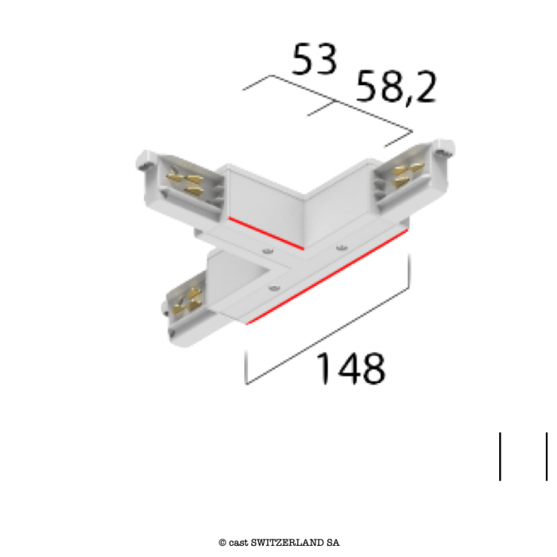 onetrack 3~ T-VERBINDER mit Daten, außen links | weiss